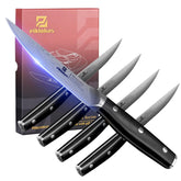 Piklohas steak knives set four 4-5 inch blade closeup, precise cuts for tender steaks