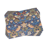 Pimpernel Morris & Co Strawberry Thief blue placemats on table for stylish dining.