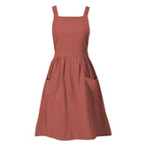 Pinknoke cotton linen pinafore apron, front view, ideal for cooking and crafting in comfort.