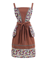 Pinknoke kitchen apron with floral pocket in brown for organized cooking and prep.