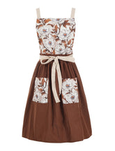 Pinknoke vintage pinafore brown apron with front pocket for practical cooking use