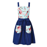 Pinknoke Vintage Pinafore Apron Dress Navy, front view with pockets for easy prep