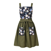Pinknoke Vintage Pinafore Apron Olive front view showing full coverage for cooking and baking
