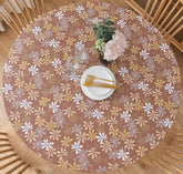 Pioggia round vinyl fitted tablecloth with elastic edge for a secure fit