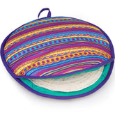 PixiPy tortilla warmer pouch with multicolor 12-inch design keeps tortillas warm for tacos.