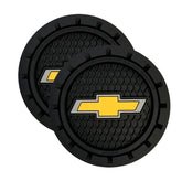 Plasticolor Chevrolet Bowtie gold coaster for cup holders, black finish protects surfaces.