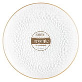 PlasticPro clear hammered charger plate with gold rim enhances elegant wedding tables