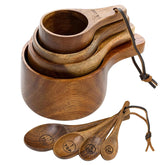PLDNHZUA wooden measuring cups and spoons set in brown for precise home cooking.