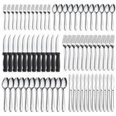 Pleafind 72-piece flatware set arranged for a full dinner service, ideal for family meals.