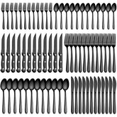 Pleafind 72Pcs black flatware set with dinner spoons for everyday meals.