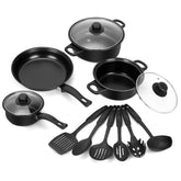 Pleasthome 13-piece nonstick soup pot with lid for quick outdoor meals.
