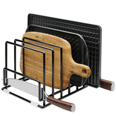 PMYEK cutting board organizer with seven compartments for upright storage and easy access