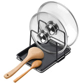 Poeland pot lid holder 2-tier organizer keeps lids upright and organized, saving counter space.
