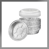Pokanic 6-inch round aluminum foil pans for easy baking and storage.