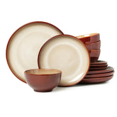Pokini stoneware dinner plates with warm brown-yellow glaze for everyday meals.