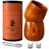 PokShow wooden bourbon glasses pair showcases rich grain and craftsmanship for premium tasting
