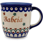 Polmedia Babcia mug with hearts and flowers, handmade for everyday use