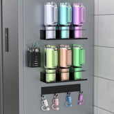 POLRAI Stanley cup organizer with magnetic suction for secure fridge mounting.