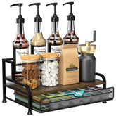 PONEYA 3-tier coffee syrup rack on counter keeping syrups within reach