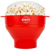 POPCO microwave popcorn bowl with handles and lid for easy snacking.