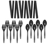POSATE 18-piece plastic serving utensils set in black for easy buffet service.
