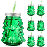 Potchen Christmas tree mason jar glasses with festive shape for seasonal entertaining.