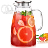 Potdoctor glass pitcher with lid and handle for easy pouring and fridge storage.