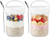 Povinmos 2-pack overnight oats container with lids, travel-friendly breakfast option.