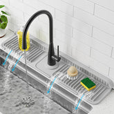 PoYang 24-inch faucet mat with splash guard reduces water spray around the faucet.