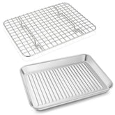 PP CHEF baking pan with wire rack for even roasting and cooling.