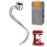 PQPO stainless steel spiral dough hook fits KitchenAid 6-quart bowl-lift models for even kneading