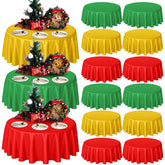 Preboun Christmas round table cover in red-green-gold adds festive style and quick cleanup.
