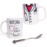 Premium Innovations nursing mug 11oz on desk, perfect caffeine companion for busy nurses' shifts.