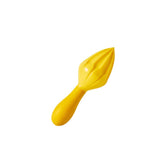Prepara Juicy Reamer with yellow handle, close-up showing ergonomic grip for easy squeezing.