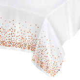 Prestee rose gold table cloth on wedding table with elegant shine and easy cleanup
