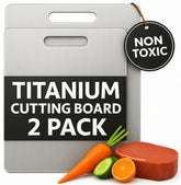 PrimeCutKitchen titanium cutting board set two-pack, top view, space-saving design.