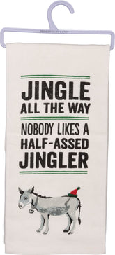 Primitives by Kathy dish towel with Jingle All The Way text for festive kitchen decor and quick drying.