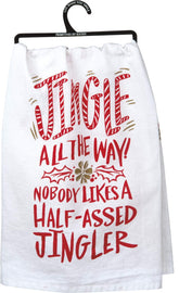 Primitives by Kathy LOL Made You Smile dish towel with bell and candy canes for festive kitchens