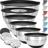 Priority Chef 6-piece mixing bowls with lids in black for organized meal prep.