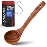 Priority Chef large teak ladle with one-piece design for lasting durability.