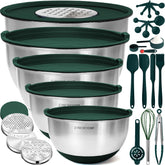 Priority Chef stainless steel bowls with lids stacked for compact storage.