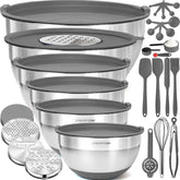 Priority Chef stainless steel mixing bowls with airtight lids for secure storage.