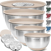 Priority Chef stainless steel mixing bowls set with lids for versatile kitchen prep and storage.