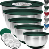 Priority Chef stainless steel mixing bowls with lids for airtight storage and prep.