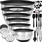 Priority Chef stainless steel bowls with lids arranged for organized meal prep.