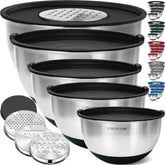 Priority Chef stainless steel mixing bowls with lids ideal for batch prep and storage.