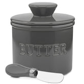 Priority Chef butter crock with lid and water line on counter for fresh, spreadable butter
