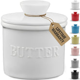 Priority Chef French Butter Crock with lid on counter keeps butter ready to spread.