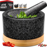 PriorityChef heavy duty mortar and pestle with bamboo base for quick, flavorful spice blends.