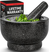 PriorityChef large granite mortar and pestle on a clean countertop ready for use